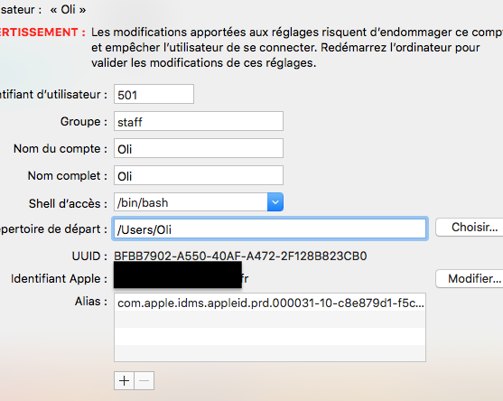 changer nom utilisateur mac