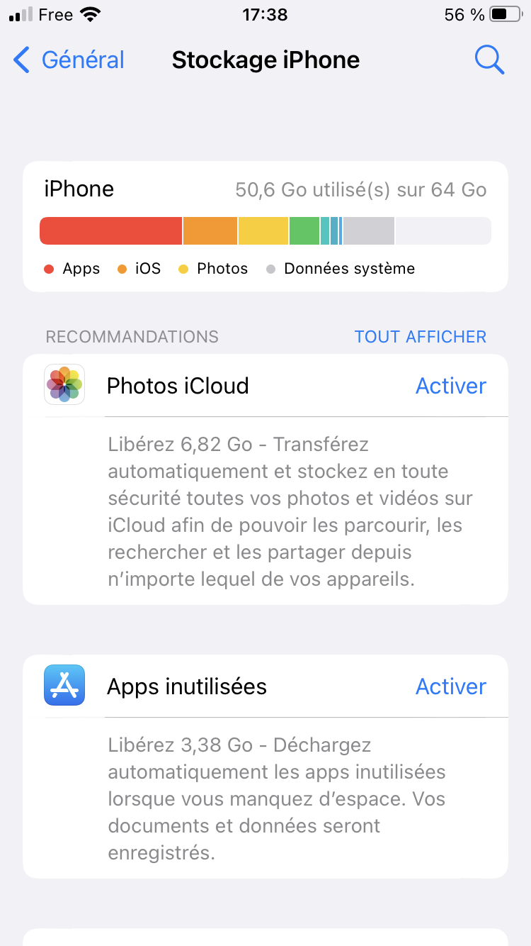 espace de stockage sur votre iPhone